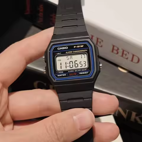 Casio F-91W-1 Retro All Match Wristwatch Fashion Small Square LCD Display Waterproof Trendy Casual E