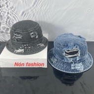 Tasseled jean bucket hat - Fashionable torn lace hat for women, small size - (54-56 cm)