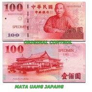 1 Lembar Uang Kertas 100 Taiwan (NTD 100) Specimen - Cocok untuk Koleksi/Mahar