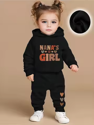 0-3yrs old 2pcs infant baby Girl Nana's Girl printed hooded sets toddler fleece hoodie casual outfit