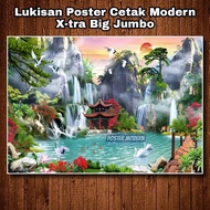 Modern Poster - Xtra Jumbo Natural Scenery and Waterfall Print Poster Painting + Frame Size 50x70cm 
