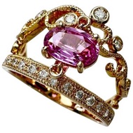 Size 20, Madagascar pink sapphire 1.10ct, diamond 0.35ct, 18K pink gold, 6.8g, women's ring. [Pre-ow