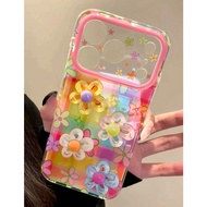 Dopamine Phone Case Color Plaid Summer Phone Protective Case Three-Dimensional Flower iPhone16 Apple