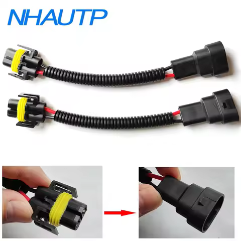 NHAUTP 2Pcs H11 Female To 9005 HB3 9006 HB4 Male Plug Conversion Wiring Harness Connector Car Headli