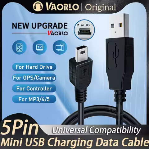 VAORLO 0.8M USB Cable 2.0A Male to Mini B 5 Pin 5P T Port MiniUSB for Devices MP3 MP4 Camera Mobile 