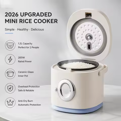 2026 New Upgrade Electric Rice Cooker 1.2L Mini Rice Cooker Compact Rice Cooker Baby Food Pot Automa