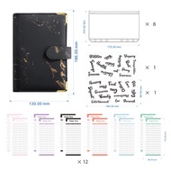 Marble Loose-leaf PU A6 Notebook Organizer Binder + Zip lock Bag +Cash Budget Paper + Label Sticker