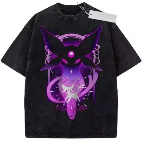 Oversize Vintage Washed Pokemon T Shirt Cosmic Espeon Umbreon Purple Blue Starry Night Graffiti Stre