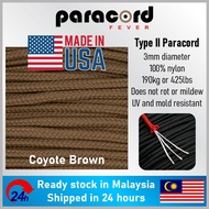 Made in USA - 3mm Type II 425 Tali Paracord Rope Parachute Cord - Coyote Brown