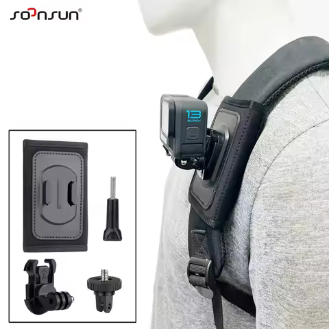 SOONSUN Backpack Shoulder Strap 360° Rotation Adjustable Belt Mount for GoPro Hero Insta360 Akaso SJ