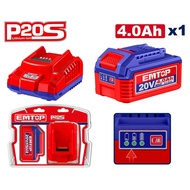 EMTOP เครื่องยิงตะปู ไร้สาย 20 โวลท์ (แบตเตอรี่ 1 ก้อน + แท่นชาร์จ) รุ่น ELBNLI3508 (ใช้กับตะปู รุ่น