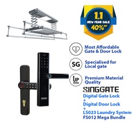 FREE Installation SINGGATE FS012 + FM021 + LS026 Mega Bundle Digital Door Lock +  Digital Gate Lock + Laundry Rack