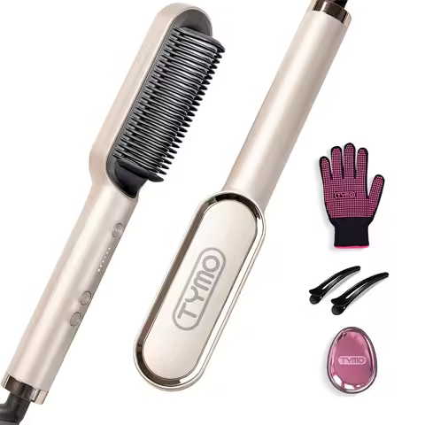 Hair Straightener Brush, TYMO Ring Straightening Comb for Women with 5 Temps, 20s Fast Heating & Dua