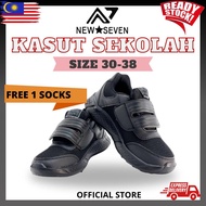 [New Seven] Kasut Sekolah Hitam Original–Lekat /Unisex Budak Lelaki &Perempuan/School Shoes NEW7-61