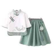 Summer New Chinese Style Tang Costume Han Costume Antique Small Girls and Teen Girls Three-Quarter S