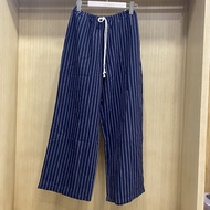 Authentic New style UNIQLO 25 Spring Womens Linen Blend Elastic Striped Pants Casual Pants Elastic W