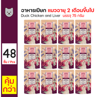 RON RON Pouch Duck Chicken and Liver 75g. ร็อง ร็อง อาหารเปียกแมว สูตรไก่และตับ 75 กรัม x 48 ซอง