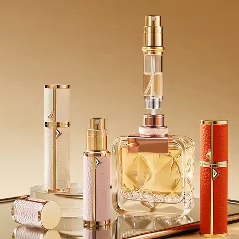 Portable PU Leather Perfume Bottle Lychee Pattern Empty Spray Bottle Refillable 5ml Parfume Atomizer