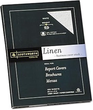Southworth 25% Cotton Business Coverstock, 8.5" x 11", 65 lb/176 gsm, Linen Finish, White, 100 Sheet