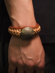 手工編織硬幣牛皮手環  支持客製化手圍
