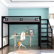 Small Apartment Elevated Bed Bunk Bed Iron Double Bed Single Apartment Minimalist Dormitory Loft Multi-Functional Bunk Bed
