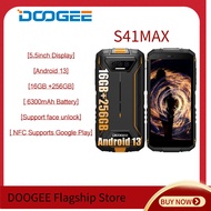 DOOGEE S41 MAX 4G Rugged Smartphone Unlocked,16GB+256GB,5.5" IPS HD+ Dual Sim Rugged Phone,6300mAh Battery,13MP AI Camera,IP68 Waterproof Cell Phone,Android 13/Face Unlock/NFC/T-Mobile Black