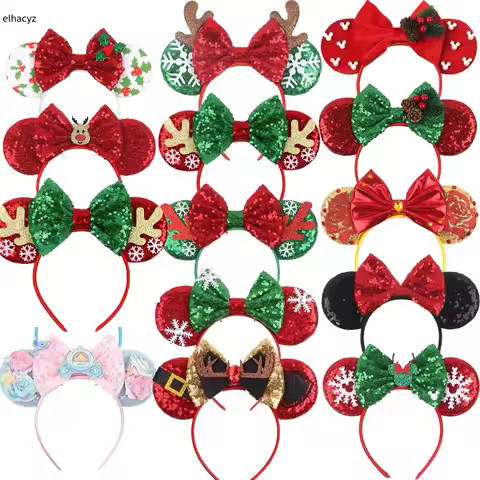 Christmas Mikey 3.3"Mouse Ears Headband For Girls Soft Bow Hairband Festival Party Christmas DIY Hai