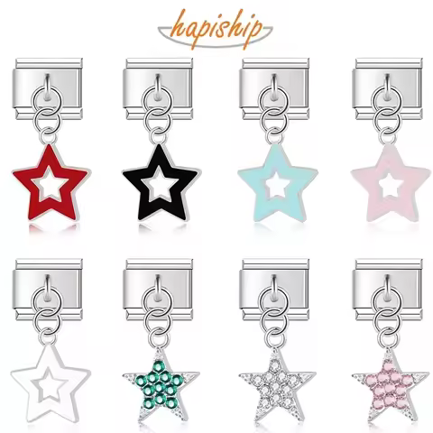 Hapiship New Fashion Colour Glaze Star Shiny CZ Italian Links Charm Fit 9mm Stainless Steel Bracelet