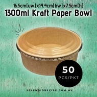 1300ml Biodegradable Disposable Kraft Paper Bowl with Lid (50 pcs)