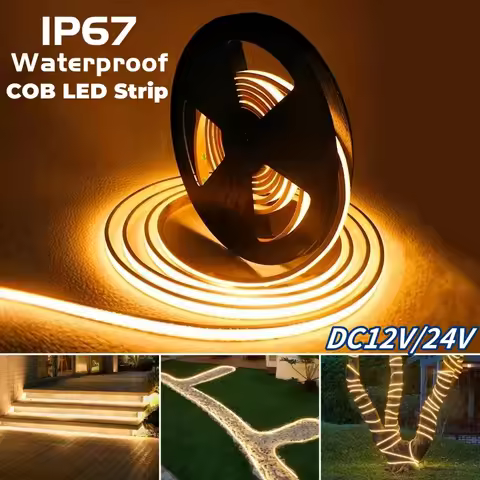 IP67 Waterproof COB LED Strip Light DC12V/24V 480Led Swimming Pool Flexible Tape Sauna Room High Den