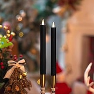 Black Flameless Taper Candles with Remote & Timer - 9 Inch, Leather-Textured Real Wax, 3D Moving Fli