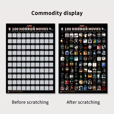 Horror Movie Scratch Off Poster - Top 100 Scary Movies Poster Featuring Iconic Horror Films - Though