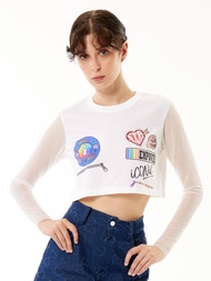 สินค้าใหม่ iCONiC SCOUT CROP TOP #7495 เสื้อยืด เสื้อครอปพิมพ์ลาย แต่งแขนตาข่าย ปักคริสตัล เสื้อยืดแฟชั่น เสื้อยืดขาว เสื้อยืดไฮโซ เสื้อสั้น