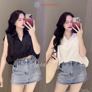 Floating 2-layer peplum three-hole shirt A127