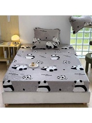 新款奶絨床單絨面床墊套全包圓角熊貓印花床上用品套單人床尺寸