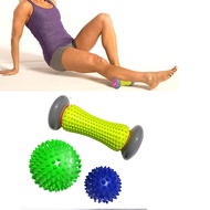 Foot Massager Roller Free 2 Spiky Balls - Body Massage Roller Ball Set For Relieve Plantar Fasciitis Heel Arch Pain Relief Reflexology Flat Tired Foot Back Leg Hand Tight Muscle Health Care Tool PVC TPR Rubber
