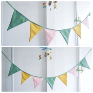 Triangular blue-yellow-pink fabric flag string, genuine and beautifully sewn, 2m long, decorative fl