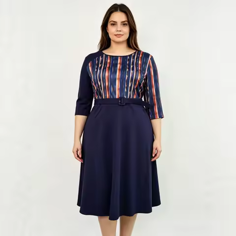 Dashiki African Dresses for Women Autumn Fashion African 3/4 Sleeve O-neck Polyester Midi Dress Afri