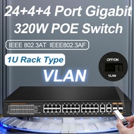 1U Rack Mount Full Gigabit 32 Ethernet Network Switch Unmanaged 24 POE RJ45 +4 SFP Upk Ports 320W VL