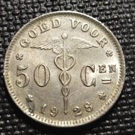 Belgie Old Coin 50 Cents Year 1928
