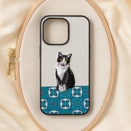 立體刺繡手機殼 iPhone 13 PRO PU合成皮革 貓咪x淺灰