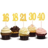 10Pcs Number Cupcake Topper 16th 18th 21st 30th 40th 50th 60th 70th 80th for Birthday Anniversary Pa
