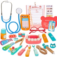 Wooden Dentist Kit for Kids, 41 Pieces Toy Medical Kit with Stethoscope & Medical Storage Bag, Monte