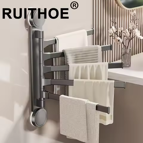 Suction Cup Towel Rack Rotatable Towel Holder Aluminum 2/3/4/5-Bar Towel Hanger Kitchen Bathroom Han
