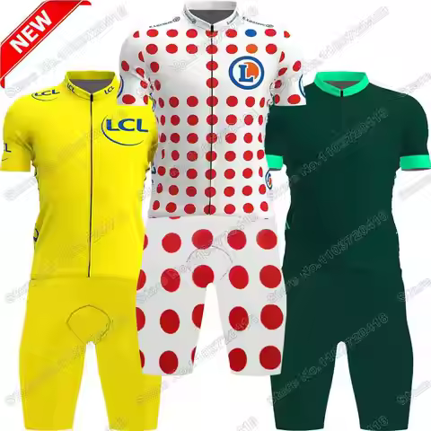 2025 France Tour Cycling Jersey Set TDF Yellow Green Red Polka Dot White Cycling Clothing Men Road B