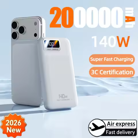 200000mAh High Capacity PowerBank 140W Super Fast Charging Portable External Battery Powerbank For I