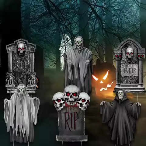 6Pcs Halloween Tombstone Decoration Party Ornament Scary Haunted House Prop Skeleton Tombstone Decor