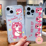 Cute Strawberry Bear Phone Case For OPPO R9S R9 F1 F3 R11 R11S Plus A11K R15 Pro Cartoon Red Bear Clear Case Transparent Shockproof Phone Cover