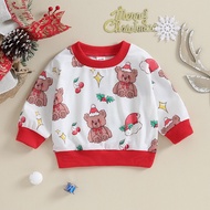 [Mmyard] 0-3yrs Christmas Sweatshirtsfor  Girl Christmas Sweatshirts Long Sleeve Bear Print Pullover Tops Baby Winter Clothes