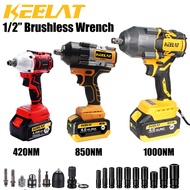 KEELAT 420/850/1000N.m Impact Wrench 1/2" HighTorque Wrench Heavy Duty Brushless Driver High Power D